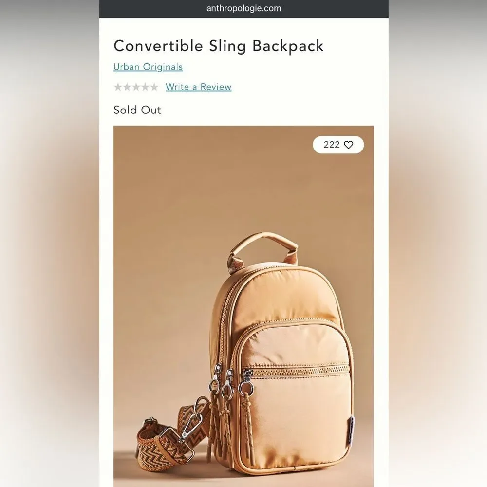 Anthropologie x Urban Originals Convertible Sling Backpack Tan Aztec Boho Chic